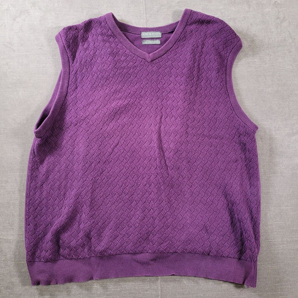 Lyle & Scott‎ Scotland V Neck Combed Cotton Purple Pull Over Vest Mens Size XL